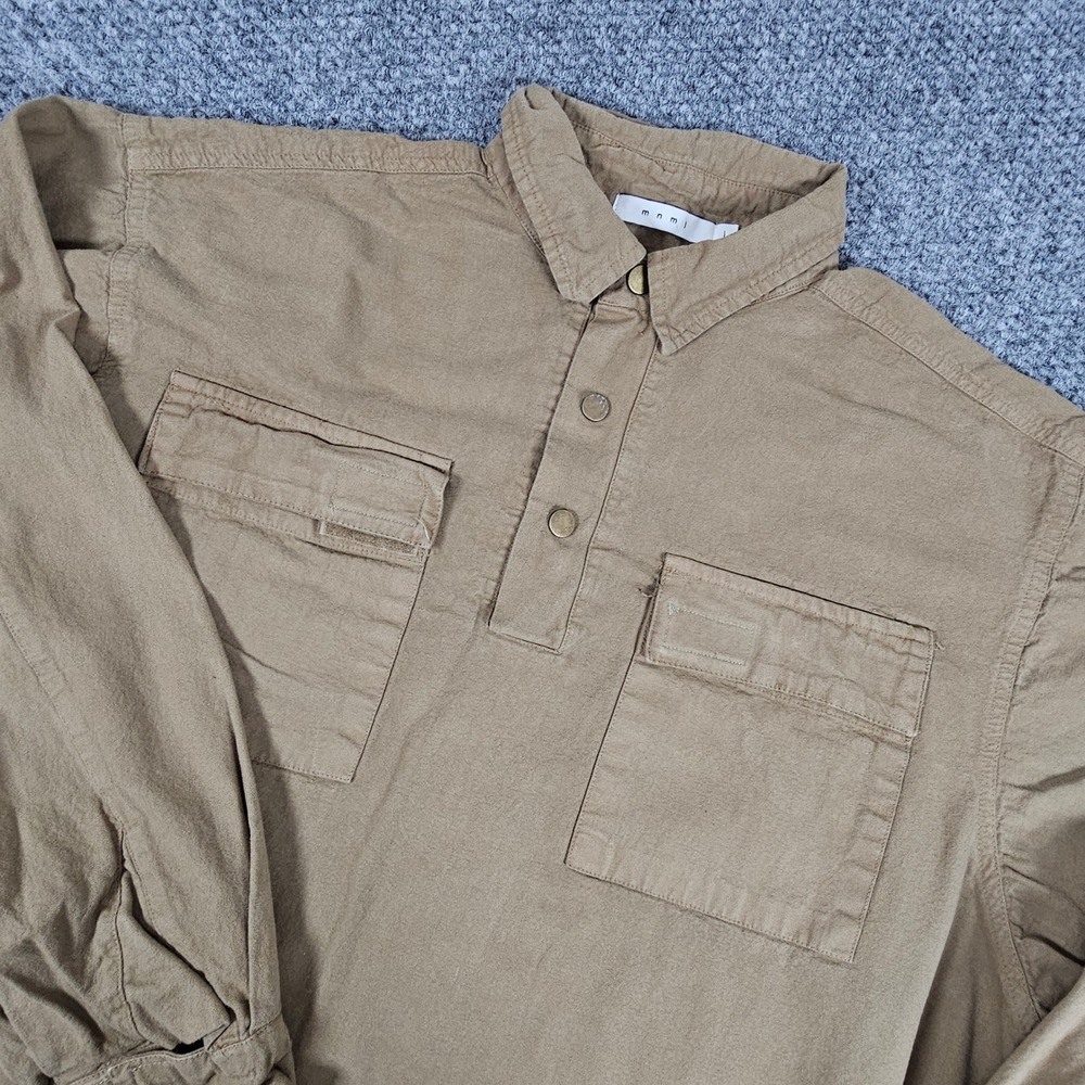 mnml Menswear Pullover Shirt Long‎ Sleeve Khaki Utility Workwear Casual